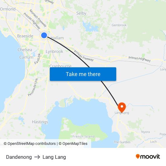 Dandenong to Lang Lang map