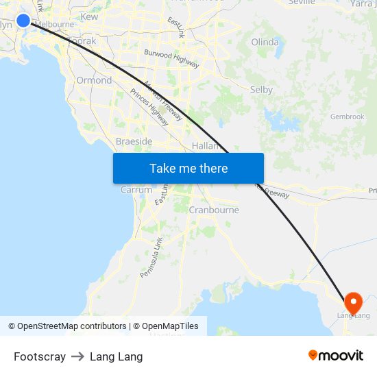 Footscray to Lang Lang map