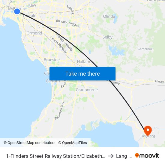 1-Flinders Street Railway Station/Elizabeth St (Melbourne City) to Lang Lang map