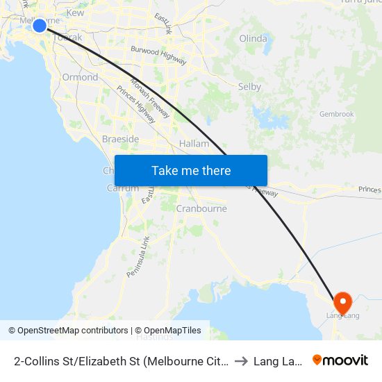 2-Collins St/Elizabeth St (Melbourne City) to Lang Lang map