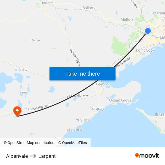 Albanvale to Larpent map