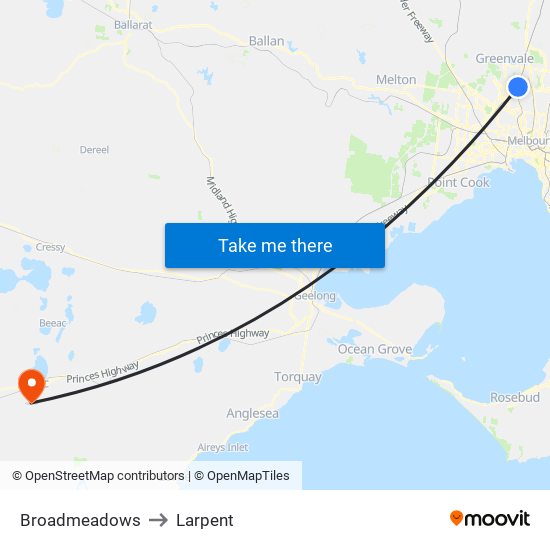 Broadmeadows to Larpent map