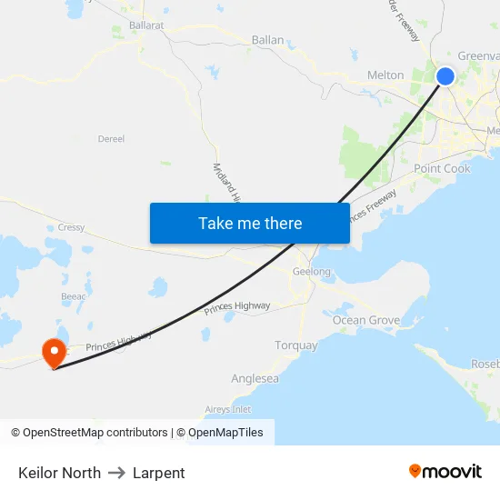 Keilor North to Larpent map