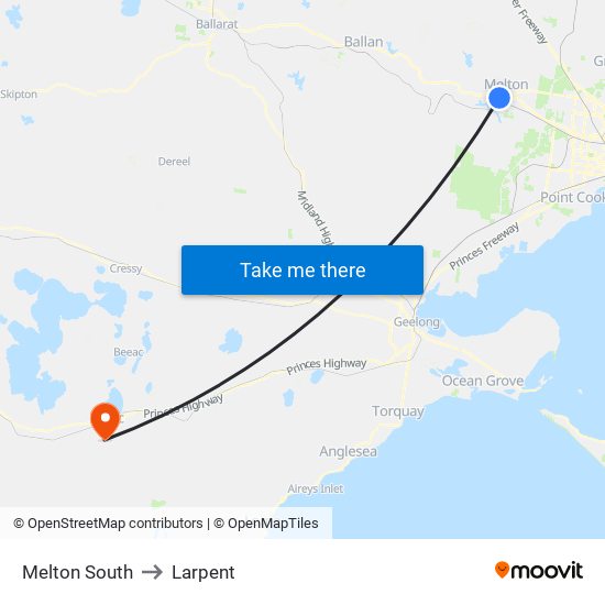 Melton South to Larpent map