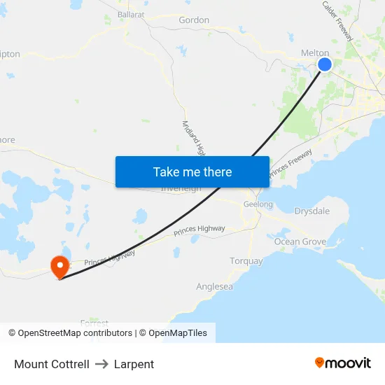 Mount Cottrell to Larpent map