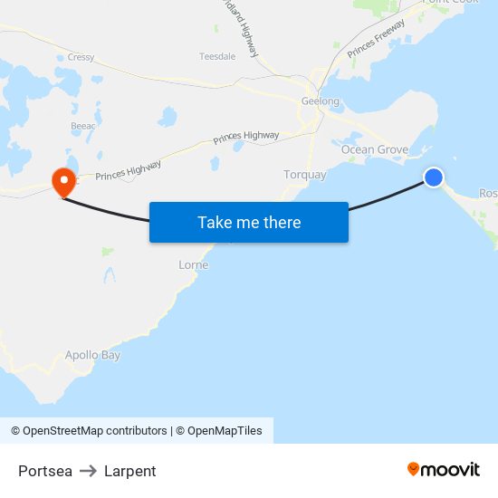 Portsea to Larpent map