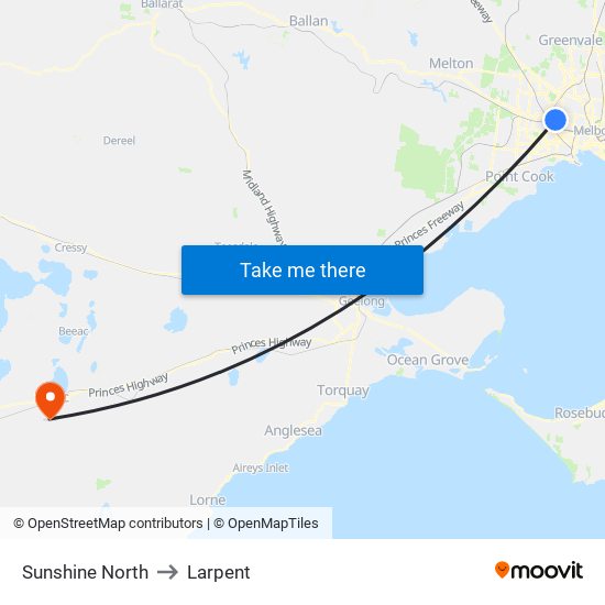 Sunshine North to Larpent map