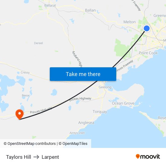 Taylors Hill to Larpent map