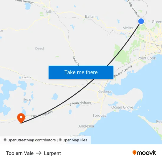 Toolern Vale to Larpent map