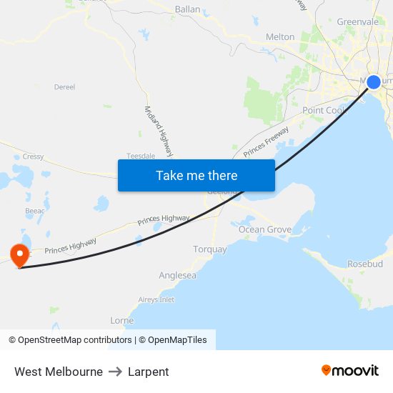 West Melbourne to Larpent map