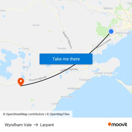 Wyndham Vale to Larpent map