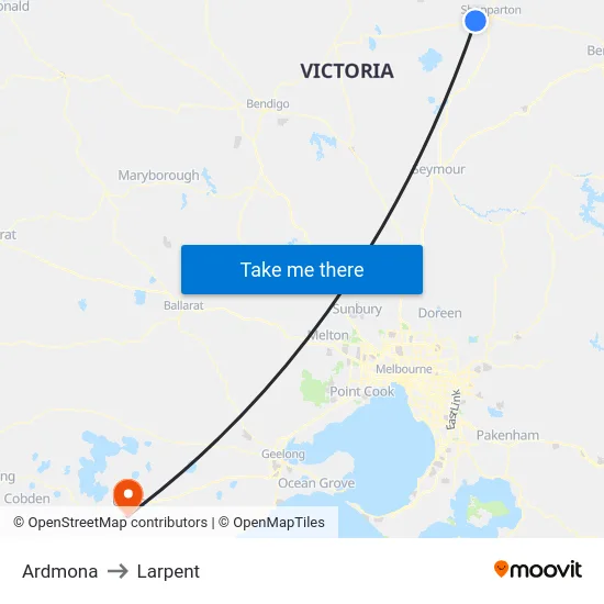 Ardmona to Larpent map