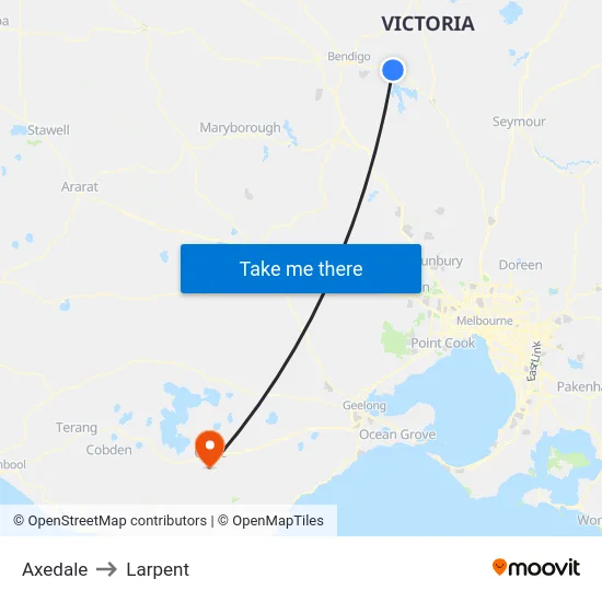 Axedale to Larpent map