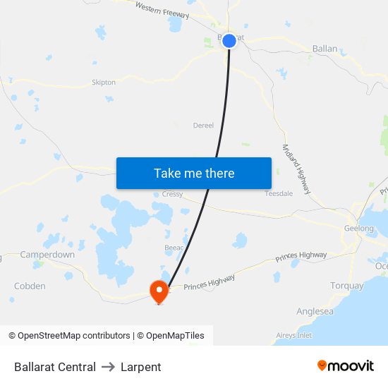 Ballarat Central to Larpent map