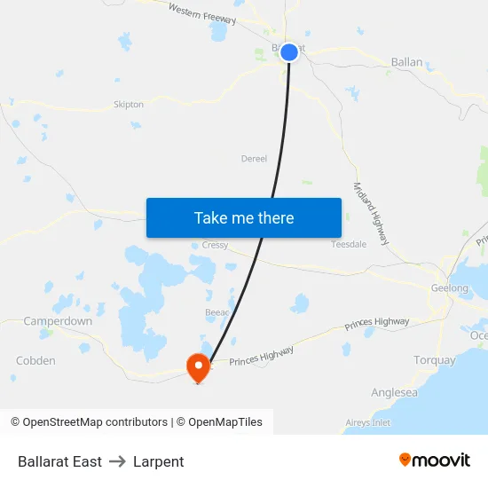 Ballarat East to Larpent map