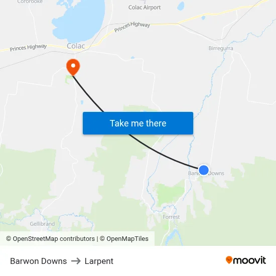 Barwon Downs to Larpent map