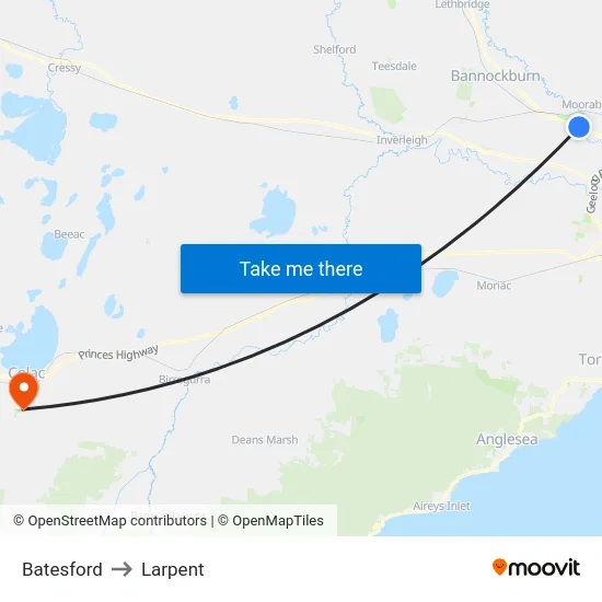 Batesford to Larpent map