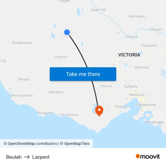 Beulah to Larpent map