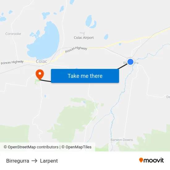 Birregurra to Larpent map