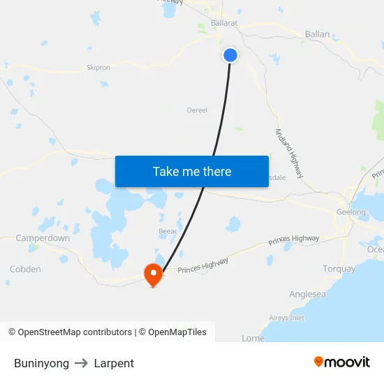 Buninyong to Larpent map