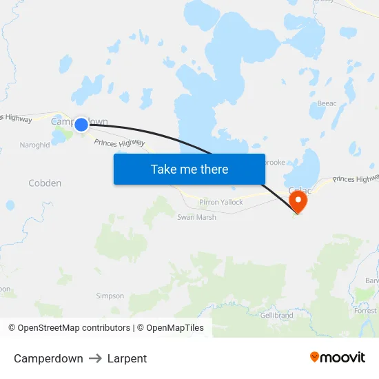 Camperdown to Larpent map