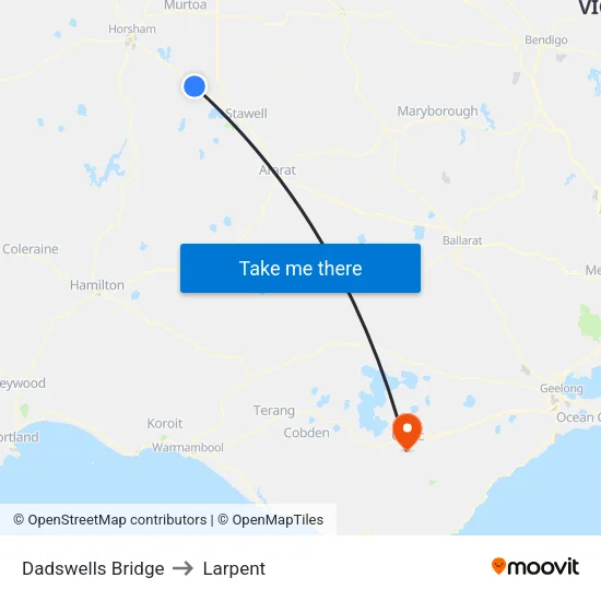 Dadswells Bridge to Larpent map