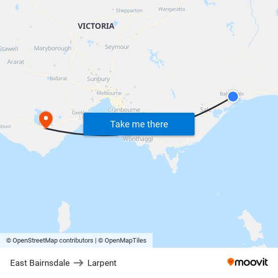 East Bairnsdale to Larpent map