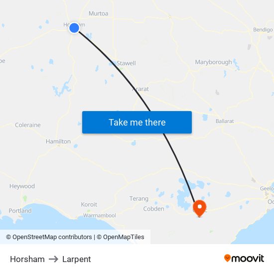 Horsham to Larpent map