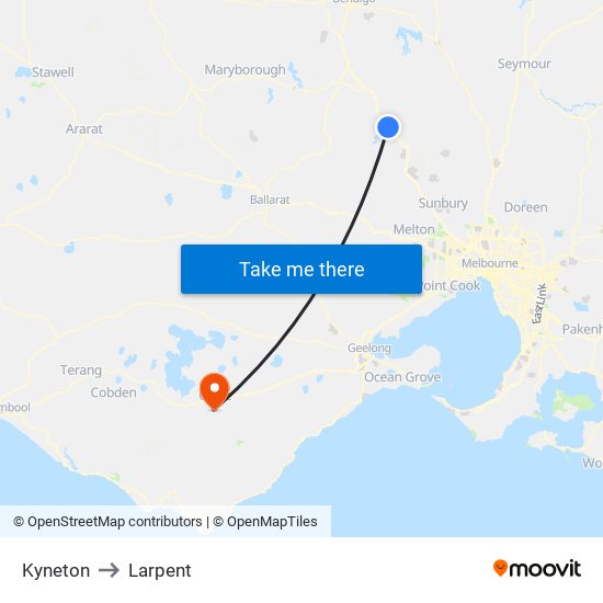 Kyneton to Larpent map