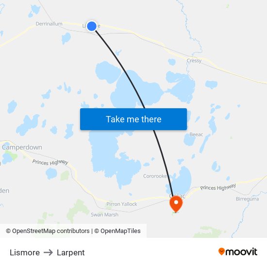 Lismore to Larpent map