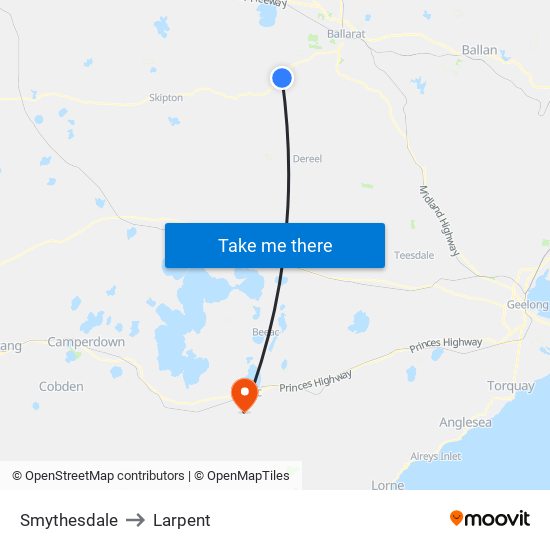 Smythesdale to Larpent map