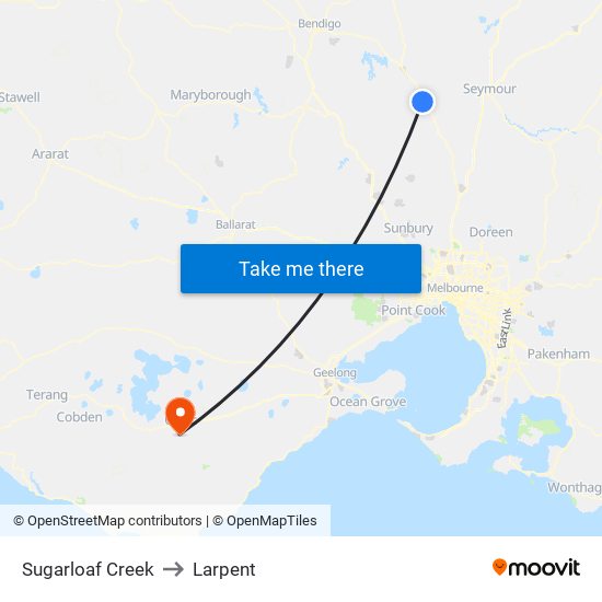 Sugarloaf Creek to Larpent map