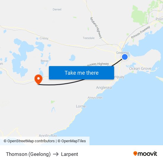 Thomson (Geelong) to Larpent map