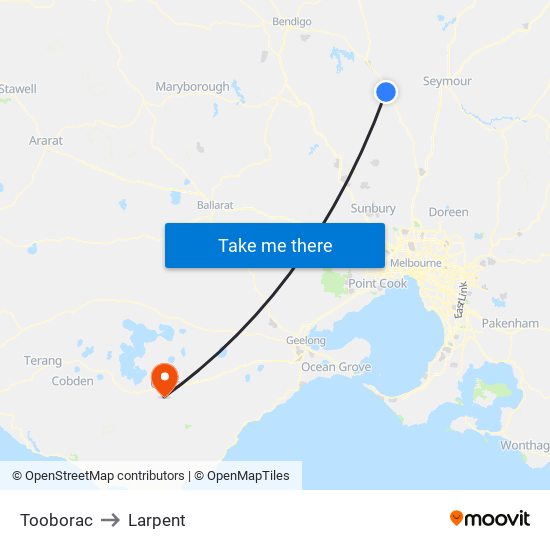 Tooborac to Larpent map