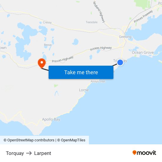 Torquay to Larpent map