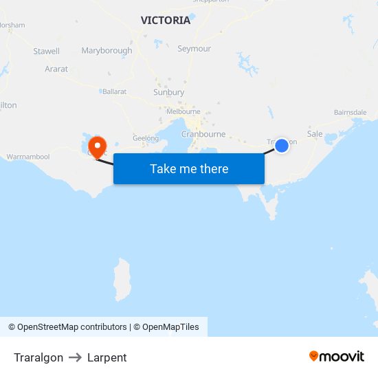 Traralgon to Larpent map