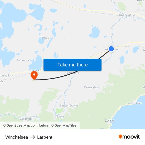 Winchelsea to Larpent map