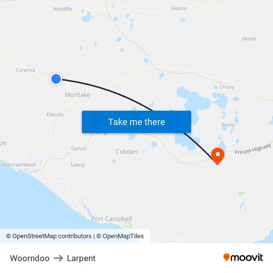 Woorndoo to Larpent map