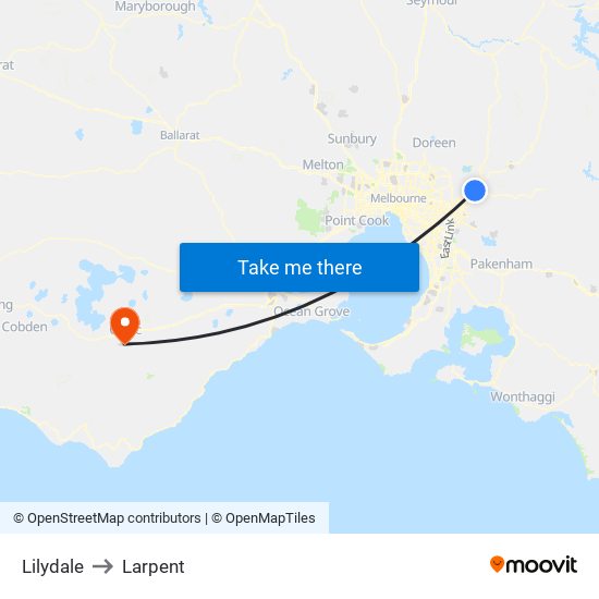 Lilydale to Larpent map