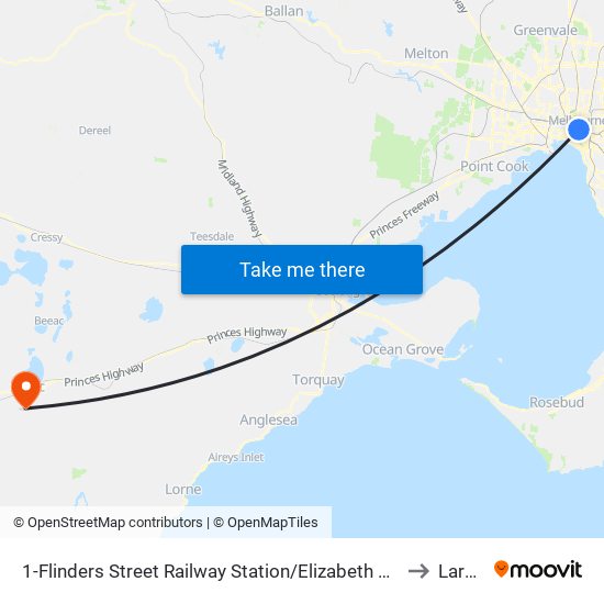 1-Flinders Street Railway Station/Elizabeth St (Melbourne City) to Larpent map