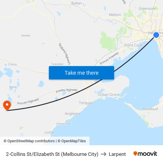 2-Collins St/Elizabeth St (Melbourne City) to Larpent map
