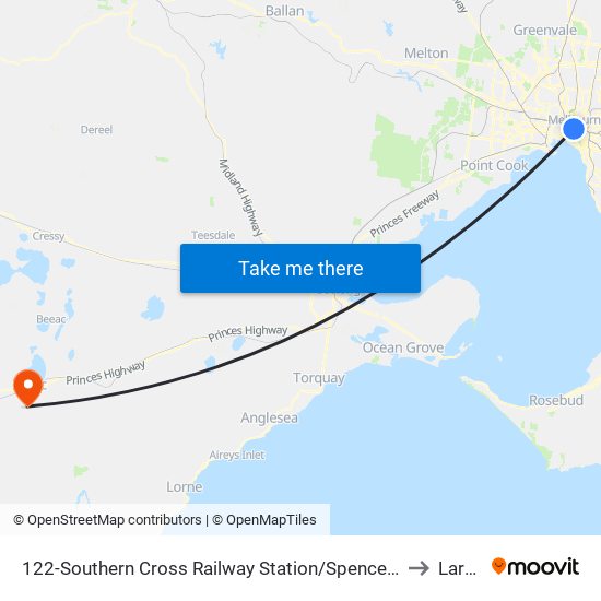 122-Southern Cross Railway Station/Spencer St (Melbourne City) to Larpent map