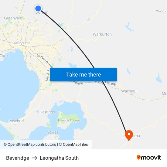 Beveridge to Leongatha South map