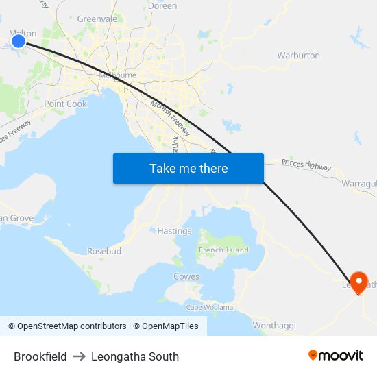 Brookfield to Leongatha South map