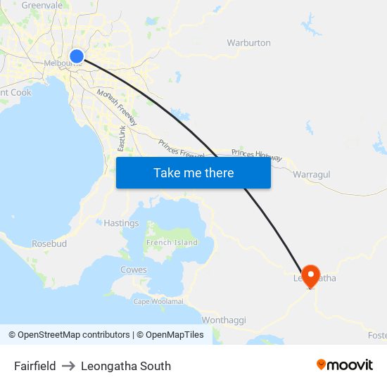 Fairfield to Leongatha South map