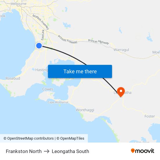 Frankston North to Leongatha South map