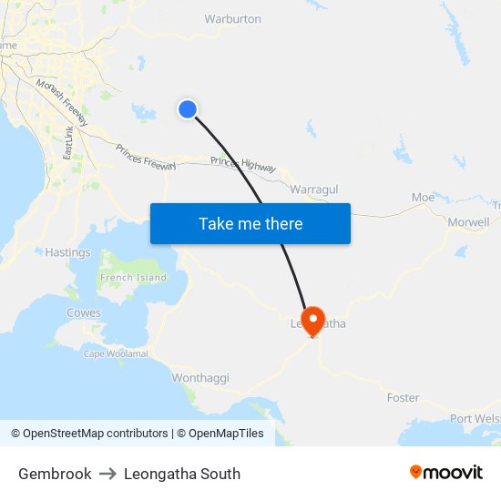 Gembrook to Leongatha South map