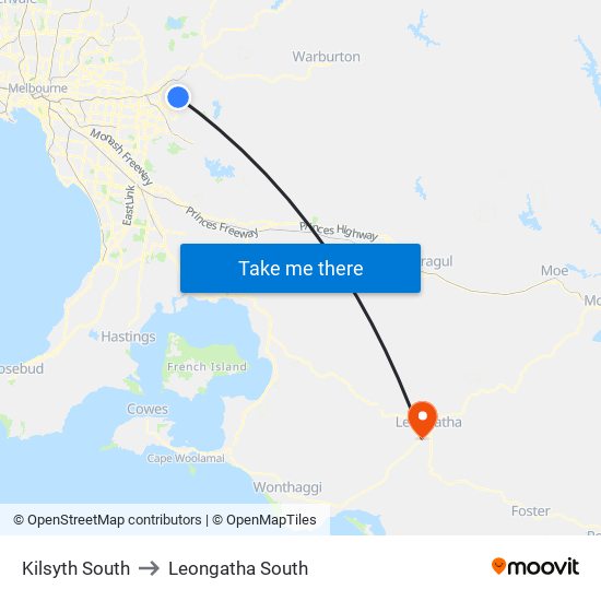 Kilsyth South to Leongatha South map
