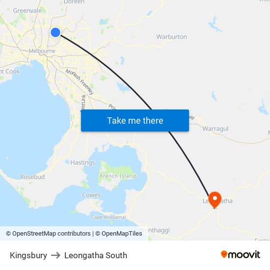 Kingsbury to Leongatha South map