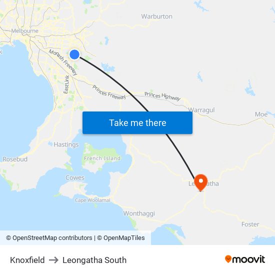 Knoxfield to Leongatha South map